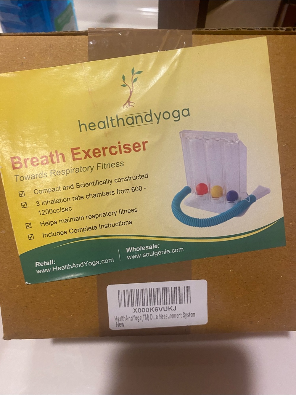 Product packaging for breath exerciser